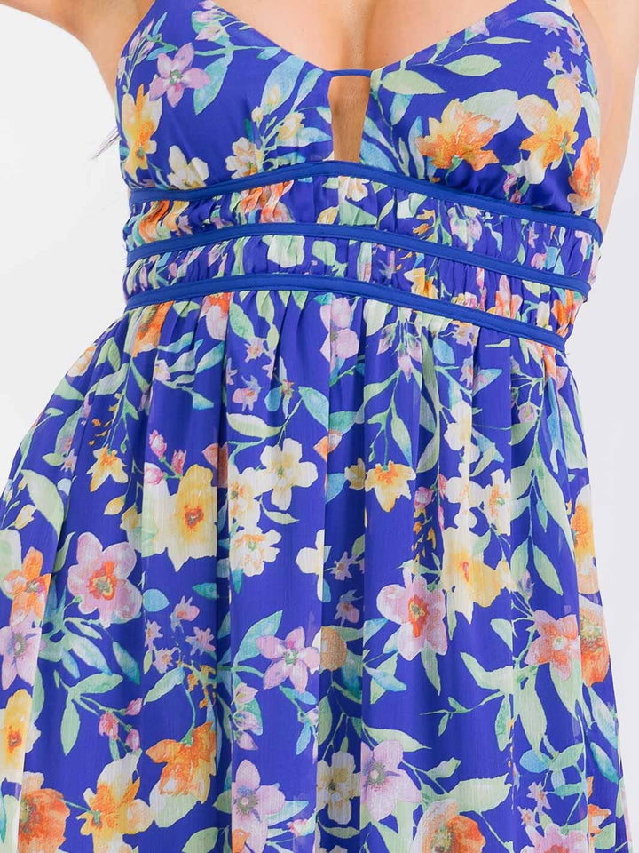 WOMEN'S SLEEVELESS V-NECK OPEN BACK FLORAL MAXI DRESS