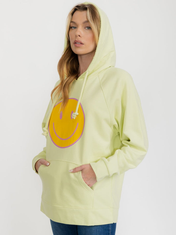 WOMEN'S LONG SLEEVE FRONT POCKETS HOODED GRAPHIC PULLOVER SWEATER