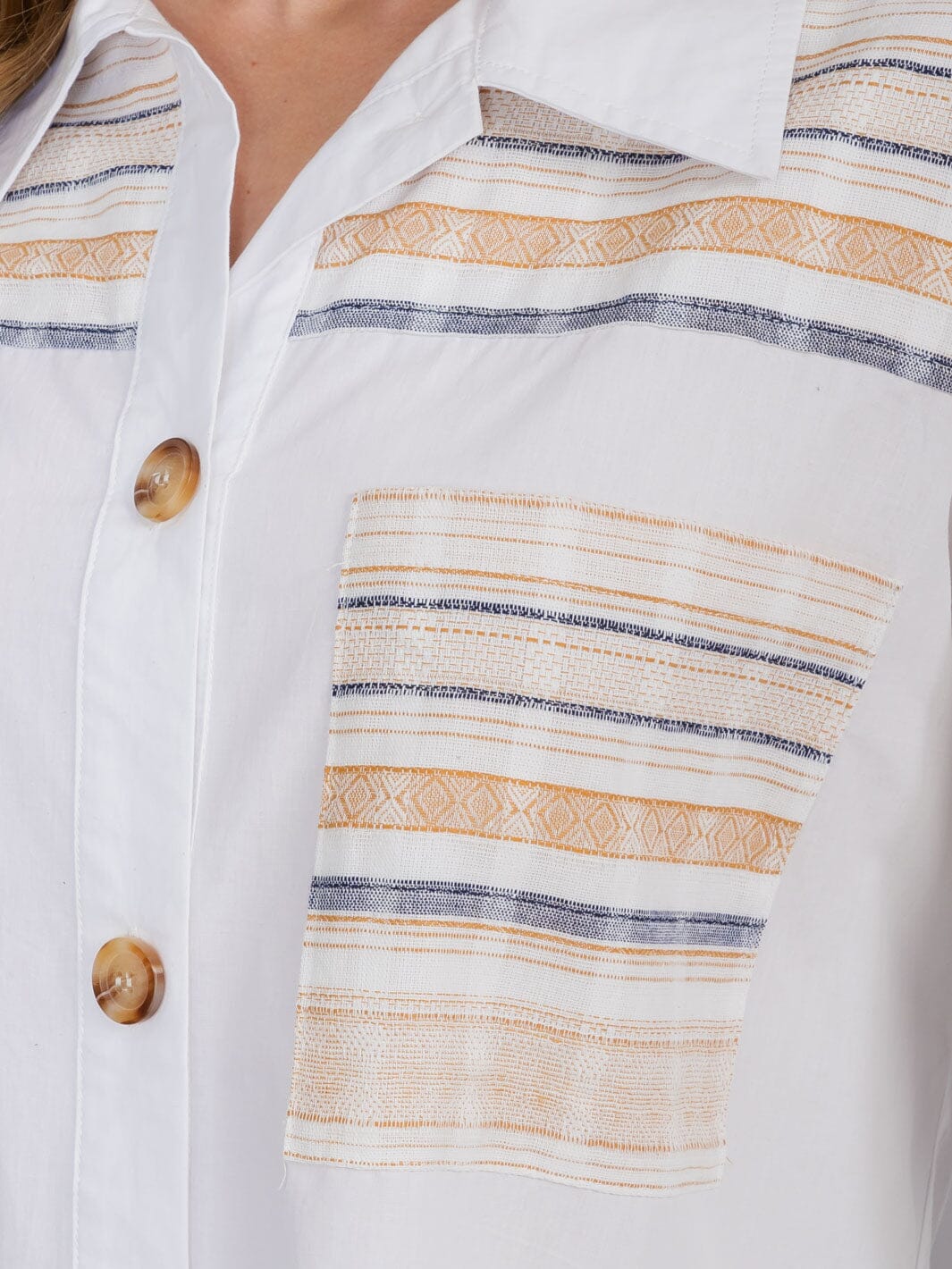 WOMEN'S LONG SLEEVE BUTTON UP FRONT POCKET STRIPES OVERSIZED SHIRT