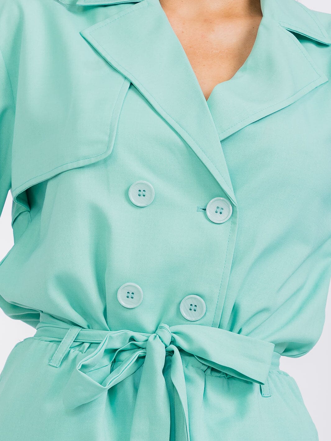 WOMEN'S LONG SLEEVE BUTTON CLOSURE SELF TIE POCKETS WIDE LEG JUMPSUIT