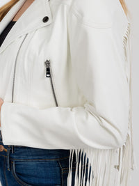 WOMEN'S LONG SLEEVE ZIP UP PU PLEATHER FRINGE JACKET