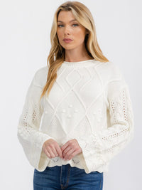 WOMEN'S LONG BELL SLEEVE DETAILED KNIT TOP