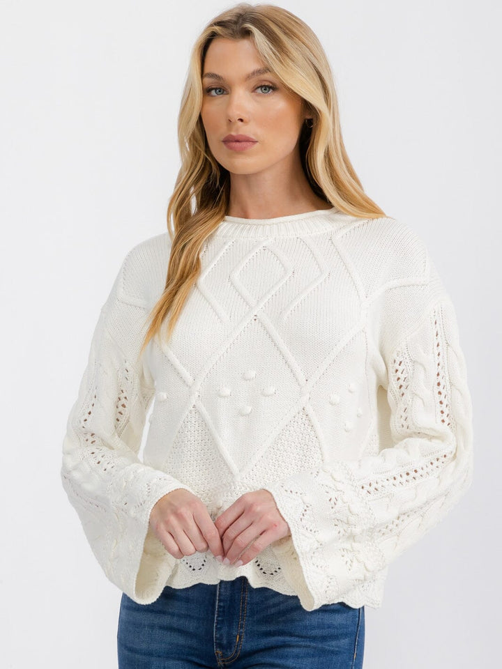 WOMEN'S LONG BELL SLEEVE DETAILED KNIT TOP