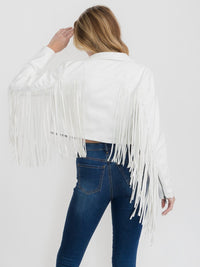 WOMEN'S LONG SLEEVE ZIP UP PU PLEATHER FRINGE JACKET