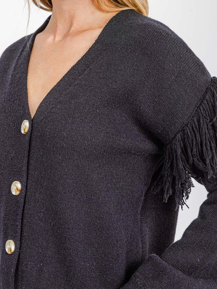 WOMEN'S LONG SLEEVE FRINGE BUTTON CLOSURE CARDIGAN SWEATER