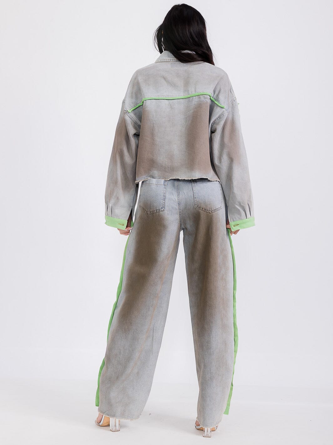 WOMEN'S LONG SLEEVE CROP TOP & ELASTIC WAIST PANTS SEQUINS 2PC. SET (Copy)