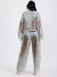 WOMEN'S LONG SLEEVE CROP TOP & ELASTIC WAIST PANTS SEQUINS 2PC. SET (Copy)