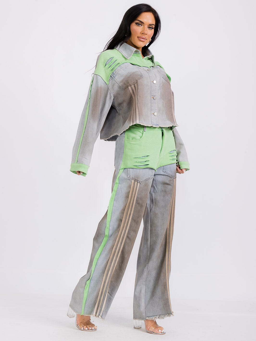 WOMEN'S LONG SLEEVE CROP TOP & ELASTIC WAIST PANTS SEQUINS 2PC. SET (Copy)