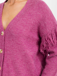 WOMEN'S LONG SLEEVE FRINGE BUTTON CLOSURE CARDIGAN SWEATER