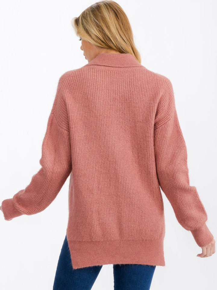 WOMEN'S LONG SLEEVE COLLAR HIGH-LOW PULLOVER SWEATER