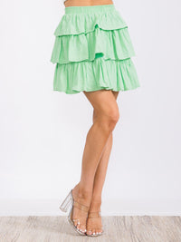 WOMEN'S ELASTIC WAIST RUFFLE TIERED MINI SKIRT