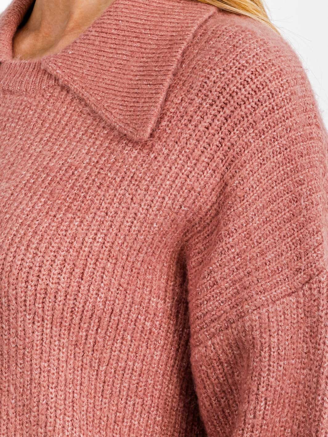 WOMEN'S LONG SLEEVE COLLAR HIGH-LOW PULLOVER SWEATER