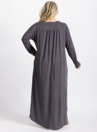 PLUS SIZE LONG SLEEVE V-NECK FRONT POCKETS HIGH-LOW TUNIC MAXI DRESS