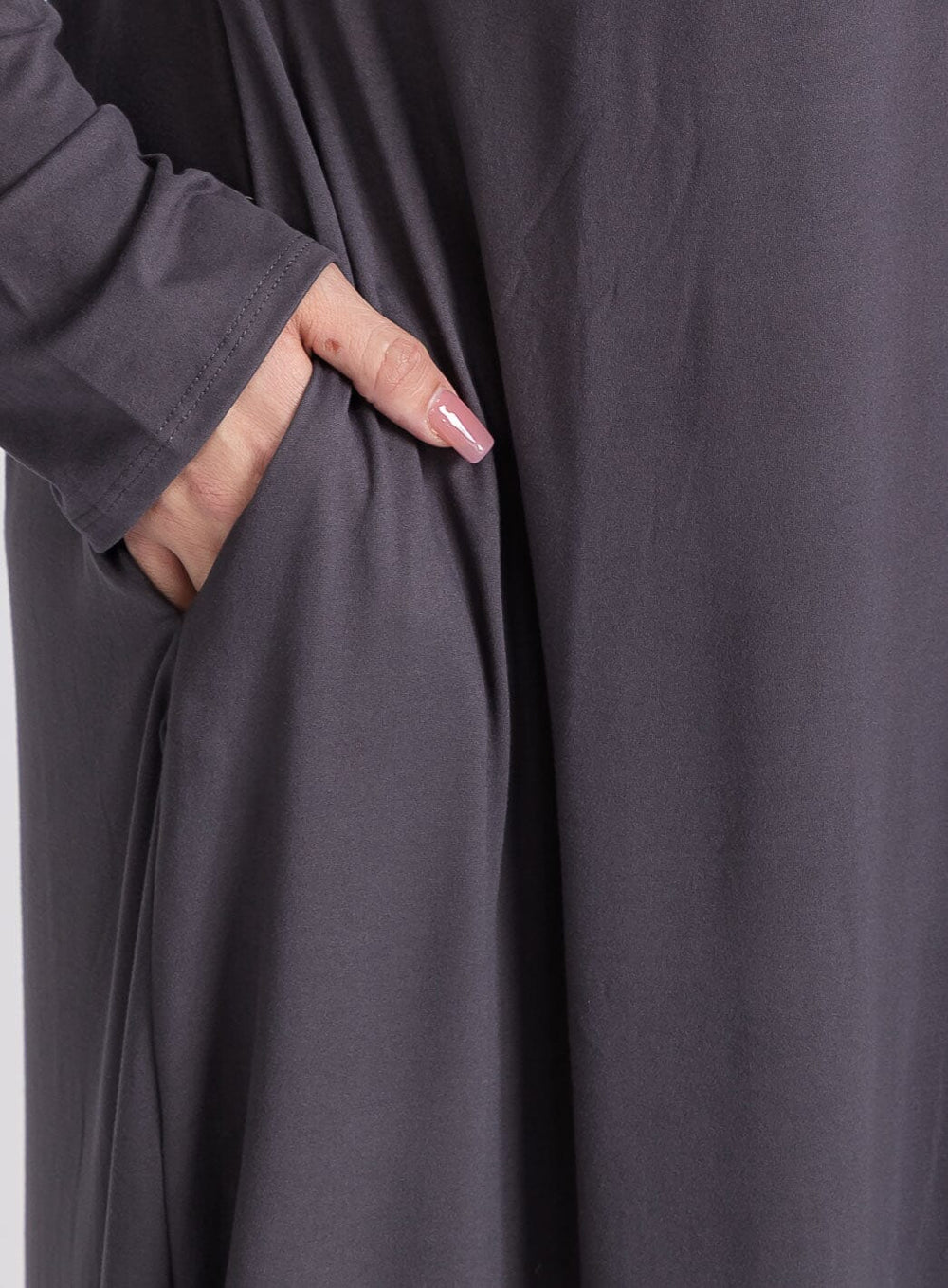PLUS SIZE LONG SLEEVE V-NECK FRONT POCKETS HIGH-LOW TUNIC MAXI DRESS