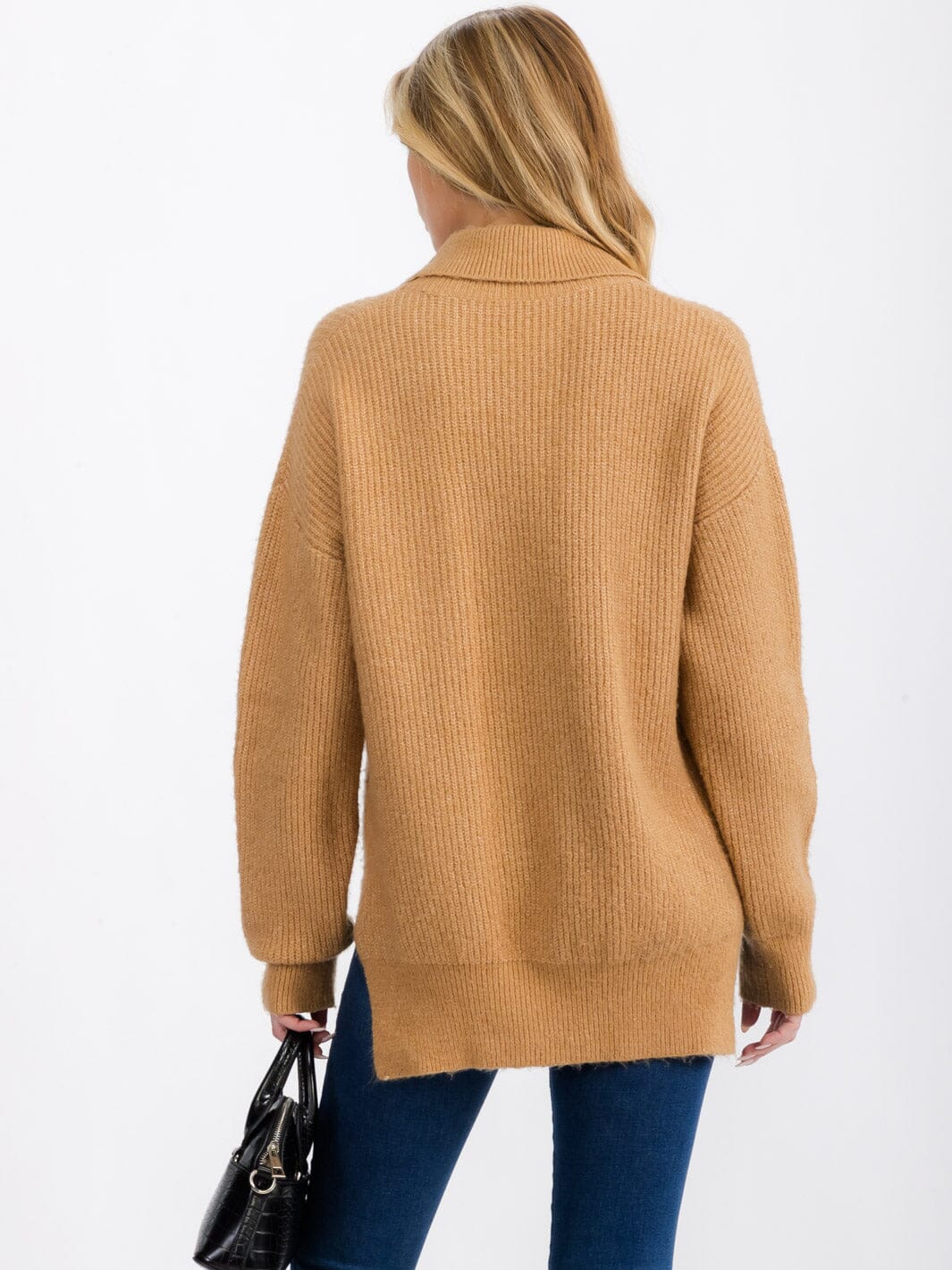 WOMEN'S LONG SLEEVE COLLAR HIGH-LOW PULLOVER SWEATER