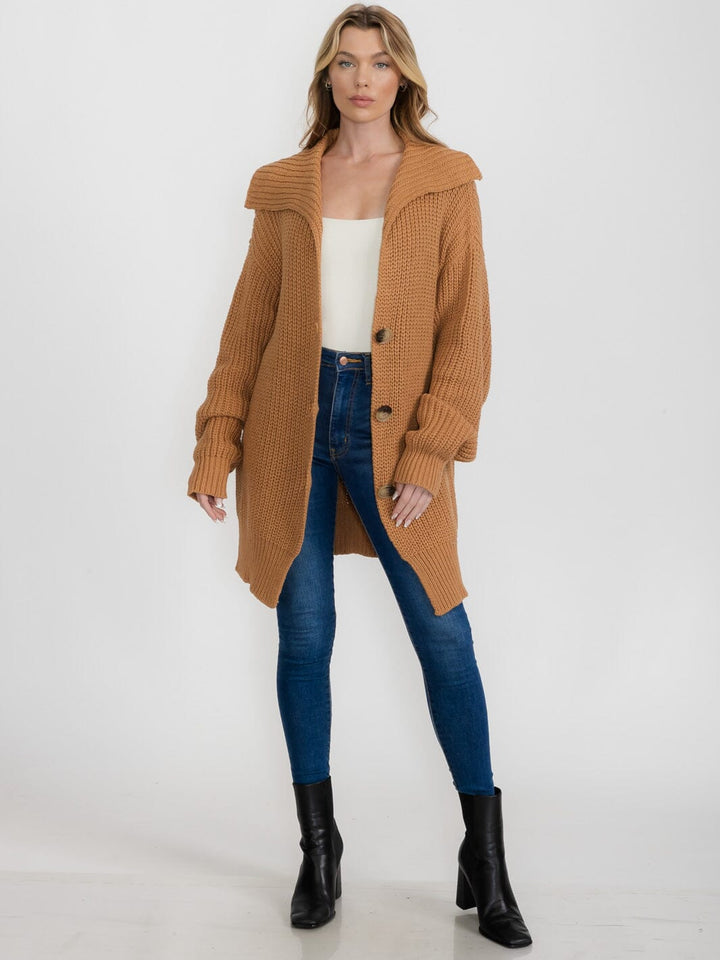 WOMEN'S LONG SLEEVE BUTTON CLOSURE KINT CARDIGAN