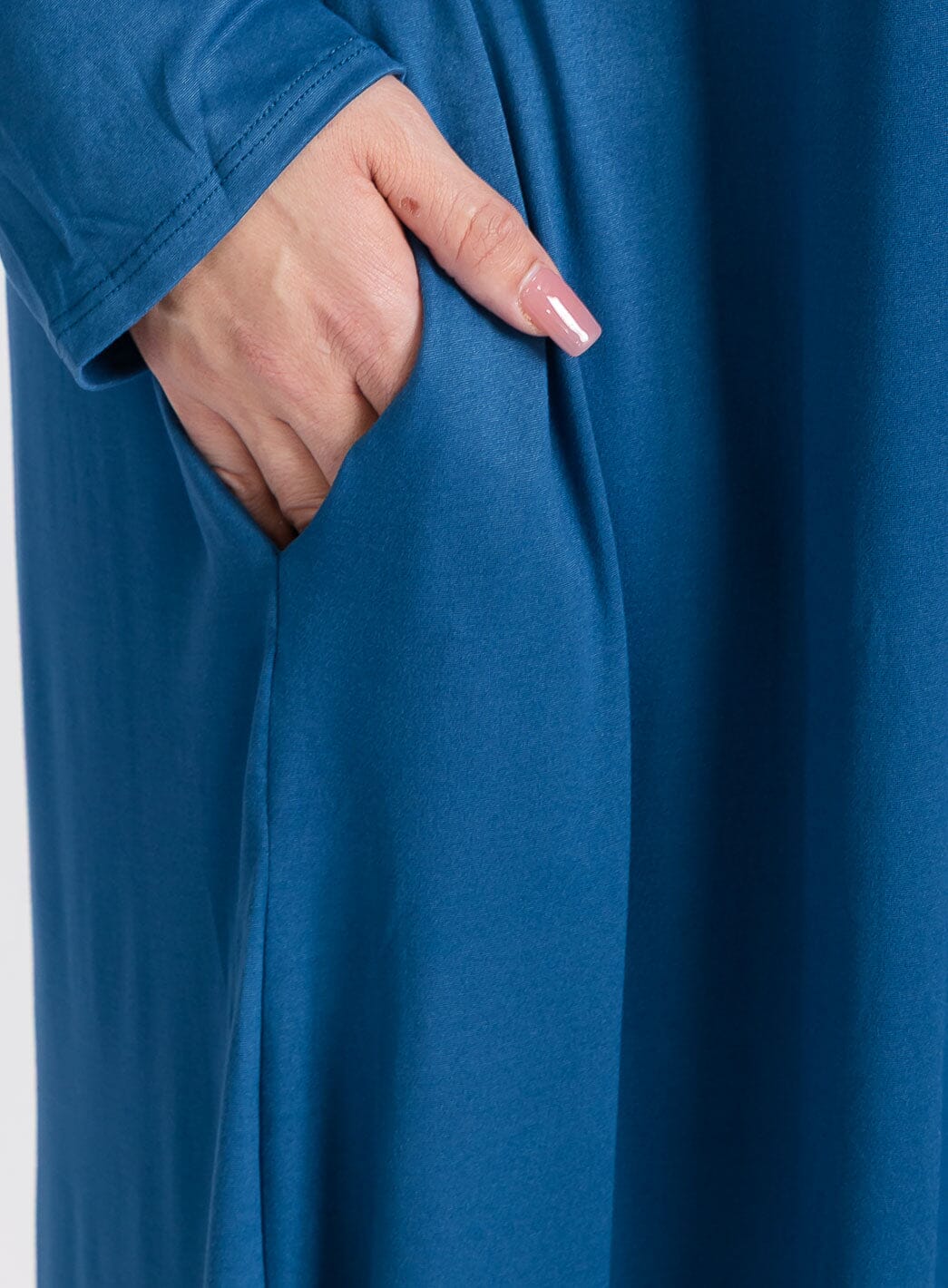 PLUS SIZE LONG SLEEVE V-NECK FRONT POCKETS HIGH-LOW TUNIC MAXI DRESS