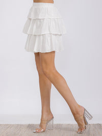 WOMEN'S ELASTIC WAIST RUFFLE TIERED MINI SKIRT