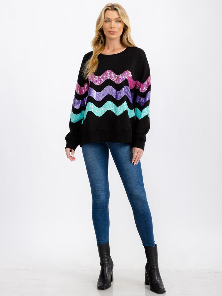 WOMEN'S LONG SLEEVE STRIPES COLORBLOCK PULLOVER SWEATER
