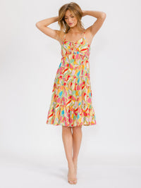 WOMEN'S SLEEVELESS MULTI PRINT TIERED MIDI DRESS