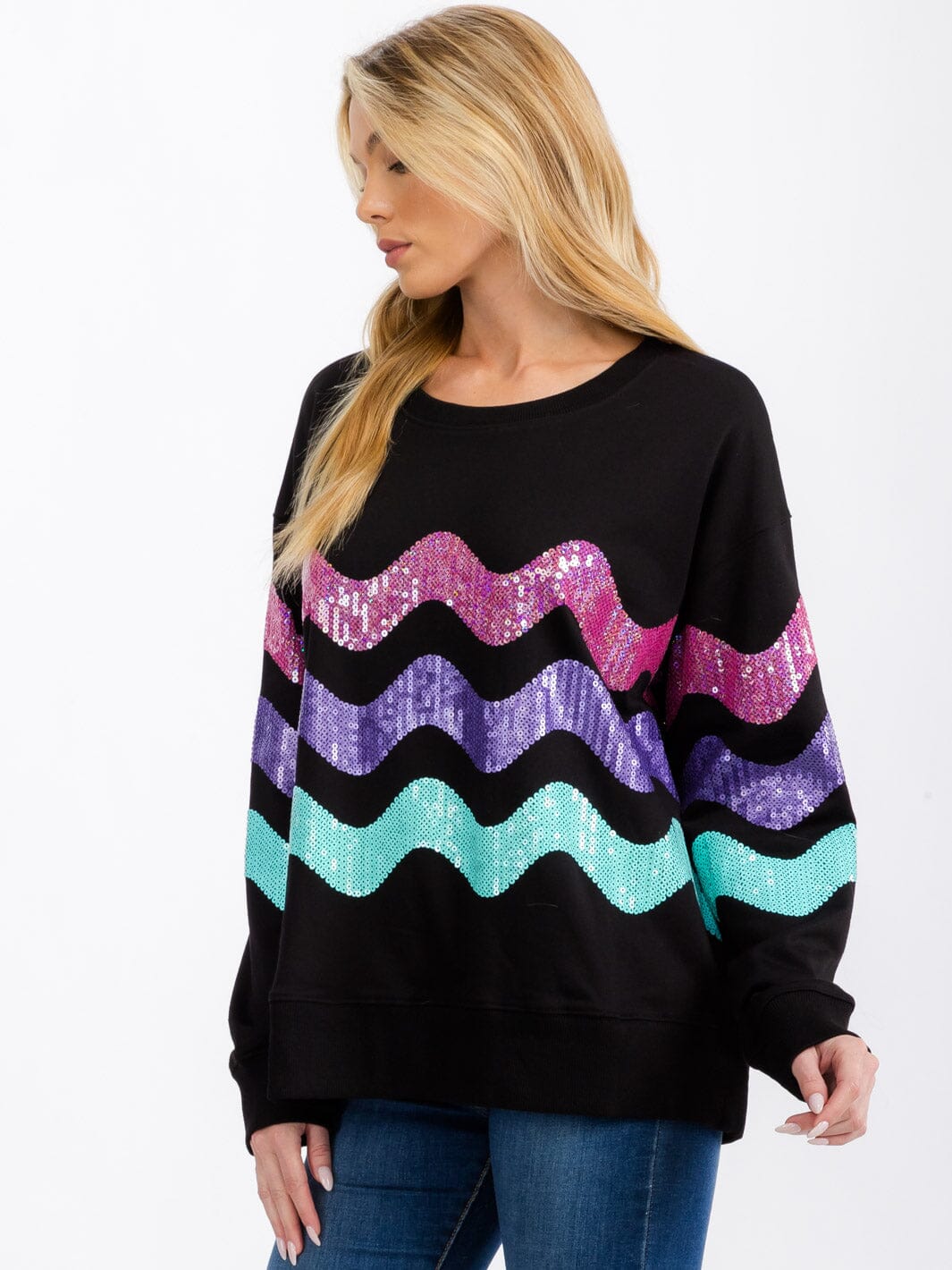 WOMEN'S LONG SLEEVE STRIPES COLORBLOCK PULLOVER SWEATER