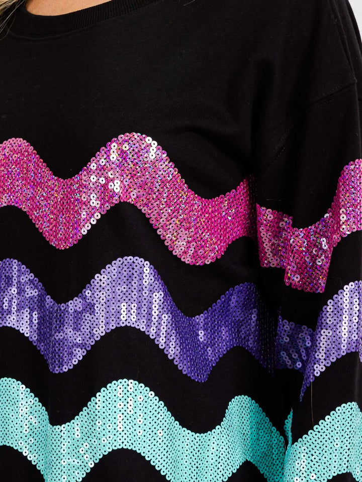 WOMEN'S LONG SLEEVE STRIPES COLORBLOCK PULLOVER SWEATER