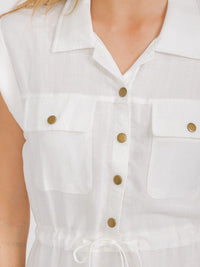 WOMEN'S SLEEVELESS BUTTON UP FRONT POCKETS MINI DRESS