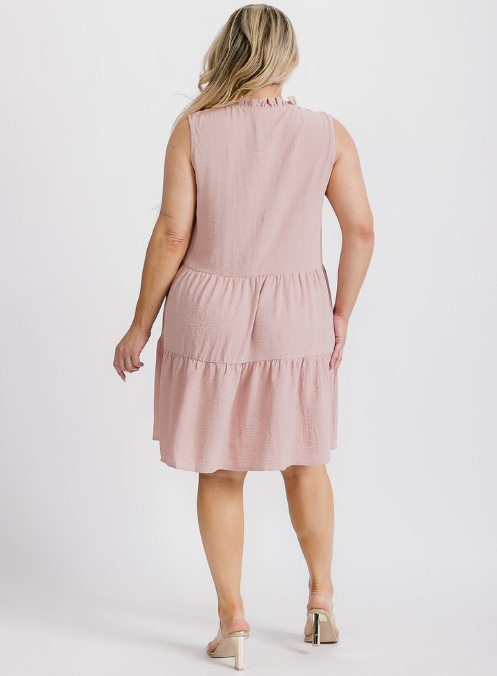 PLUS SIZE SLEEVELESS FRONT POCKETS TIERED TUNIC MINI DRESS