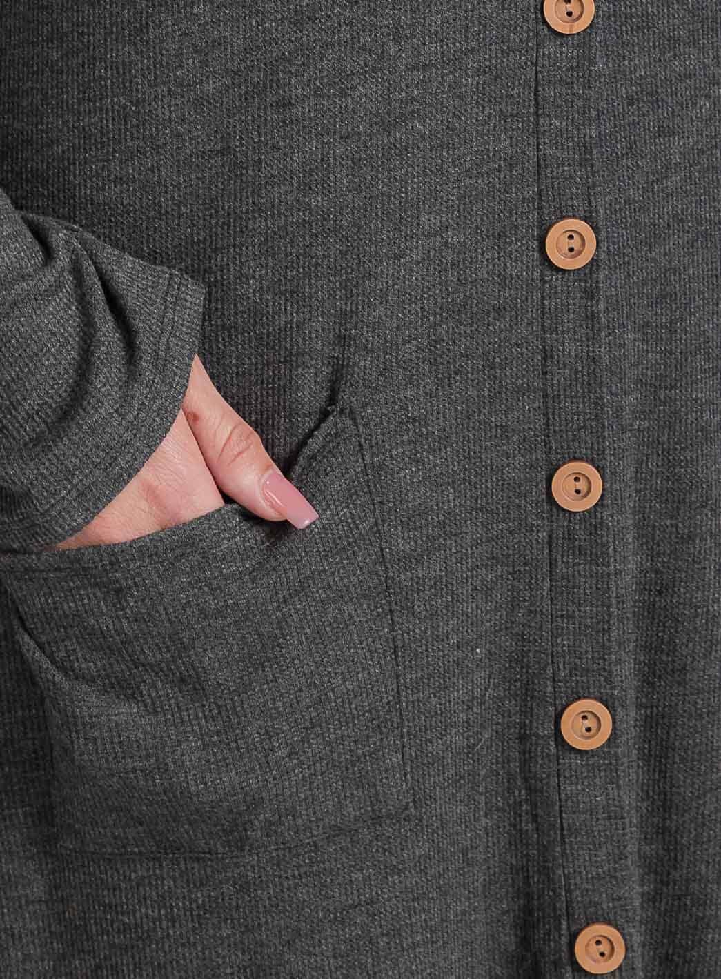 PLUS SIZE LONG SLEEVE BUTTON UP FRONT POCKETS HIGH-LOW TUNIC MIDI DRESS