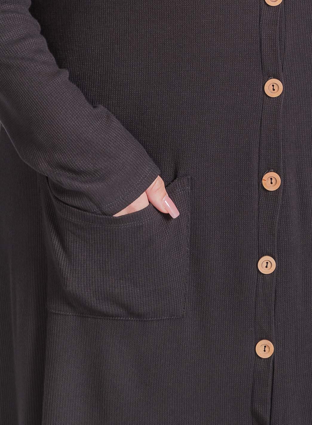 PLUS SIZE LONG SLEEVE BUTTON UP FRONT POCKETS HIGH-LOW TUNIC MIDI DRESS