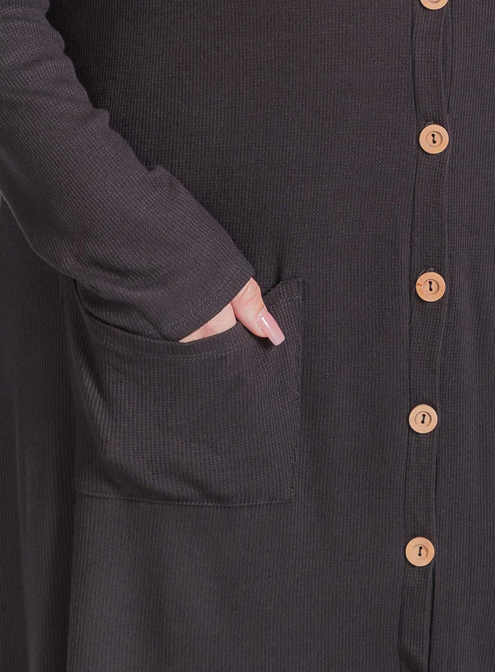 PLUS SIZE LONG SLEEVE BUTTON UP FRONT POCKETS HIGH-LOW TUNIC MIDI DRESS