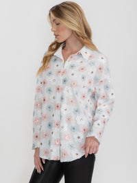 WOMEN'S LONG SLEEVE BUTTON UP FLOWERS SEQUINS TOP