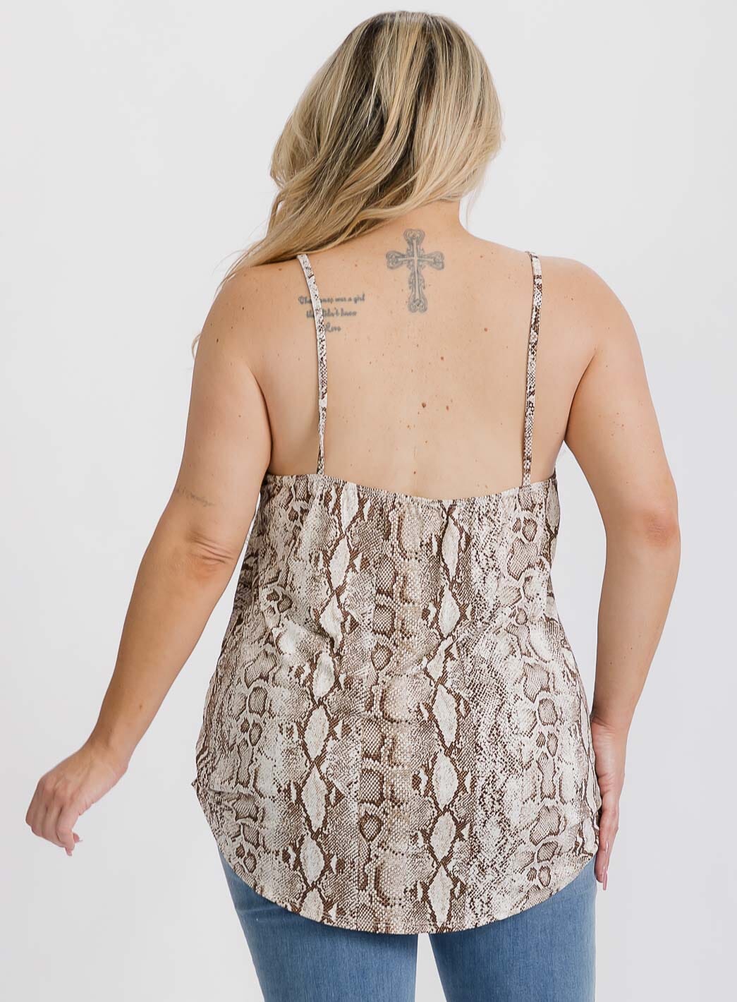 PLUS SIZE SLEEVELESS SURPLICE SNAKE PRINT TANK TOP