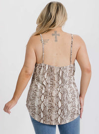 PLUS SIZE SLEEVELESS SURPLICE SNAKE PRINT TANK TOP