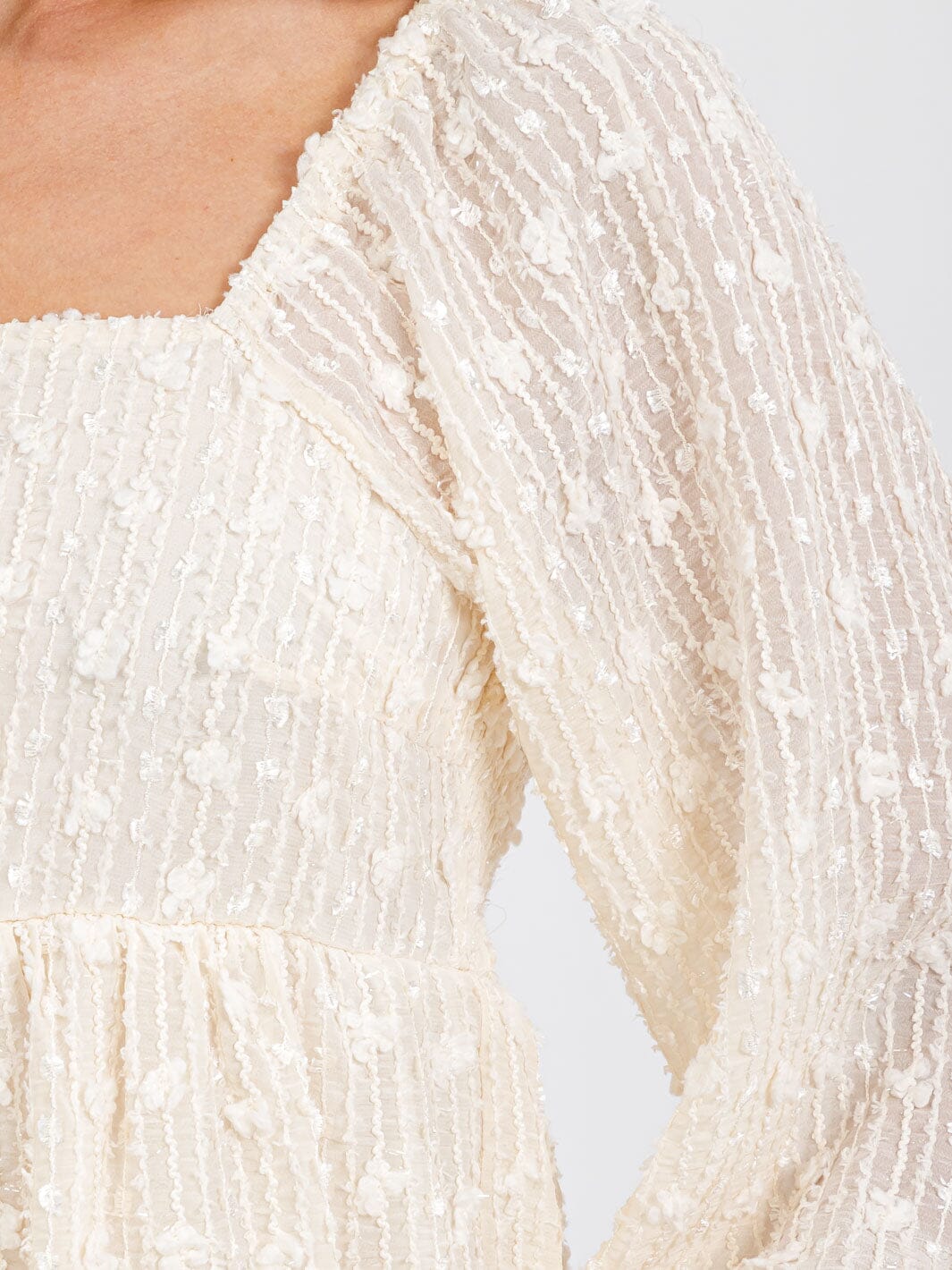 WOMEN'S LONG SLEEVE SQUARE NECK SMOCK SHIMMER PEPLUM BLOUSE TOP