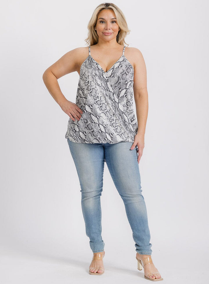 PLUS SIZE SLEEVELESS SURPLICE SNAKE PRINT TANK TOP