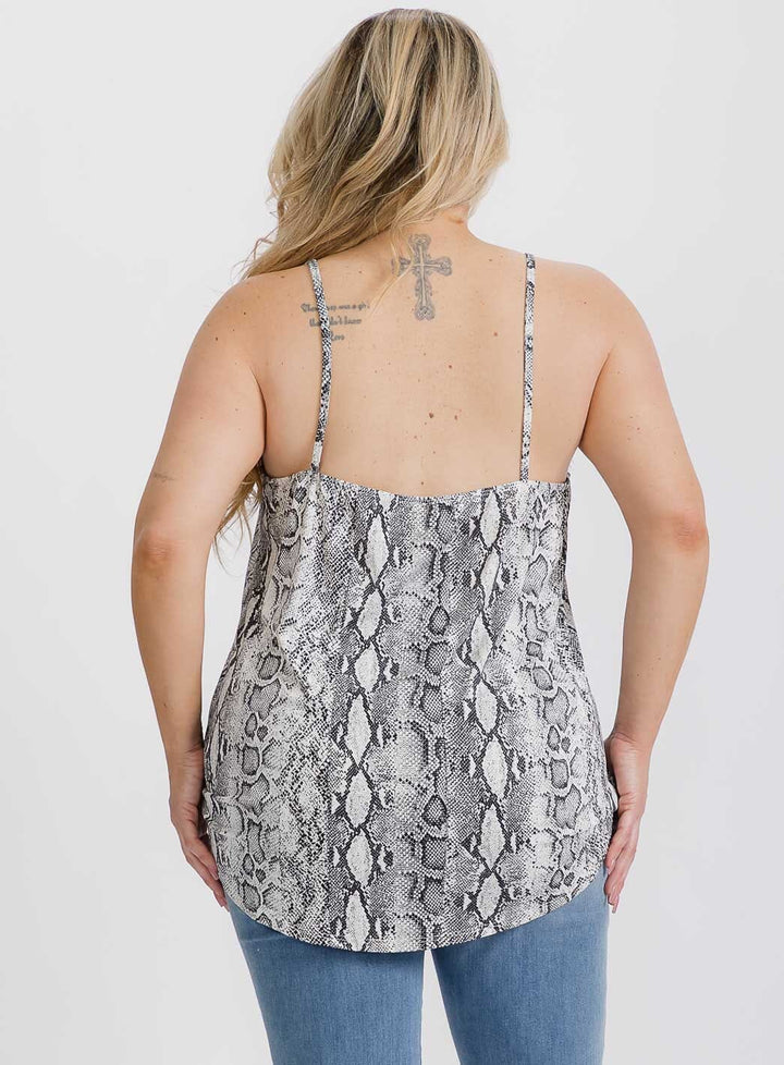 PLUS SIZE SLEEVELESS SURPLICE SNAKE PRINT TANK TOP