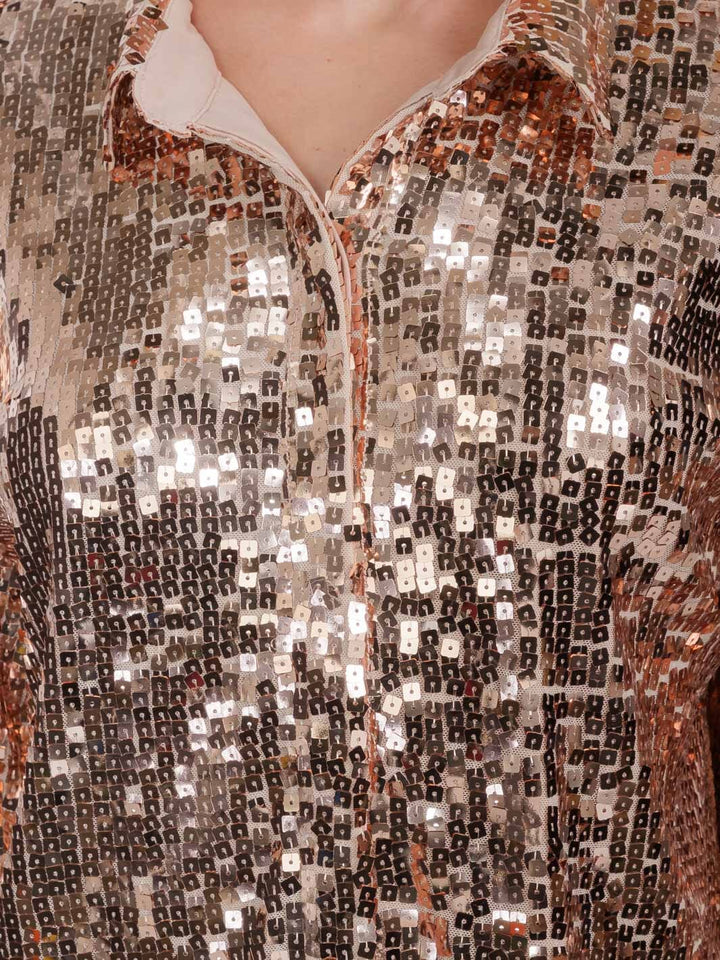 WOMEN'S LONG SLEEVE BUTTON UP SEQUINS TOP