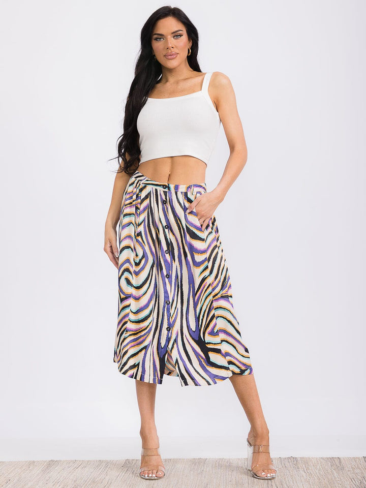 WOMEN'S BUTTON UP MULTI PRINT MIDI SKIRT