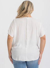 PLUS SIZE SHORT SLEEVE V-NECK TUNIC BLOUSE