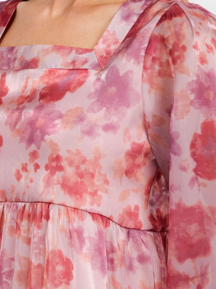 WOMEN'S LONG SLEEVE SQUARE NECK TIERED FLORAL BLOUSE TOP