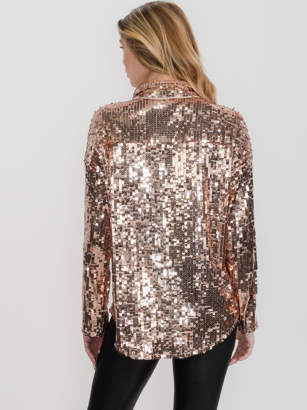 WOMEN'S LONG SLEEVE BUTTON UP SEQUINS TOP