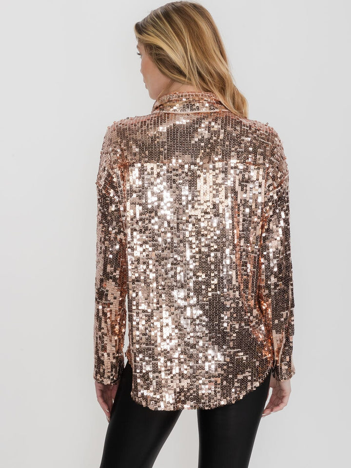 WOMEN'S LONG SLEEVE BUTTON UP SEQUINS TOP