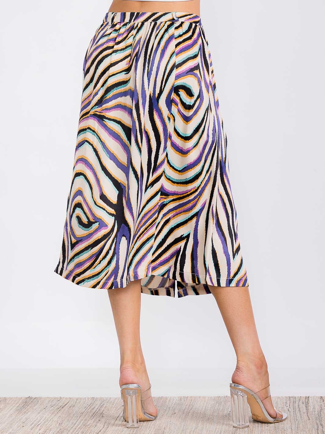 WOMEN'S BUTTON UP MULTI PRINT MIDI SKIRT