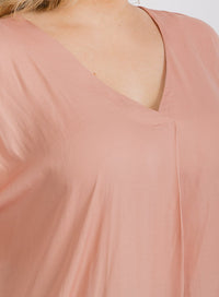PLUS SIZE SHORT SLEEVE V-NECK TUNIC BLOUSE