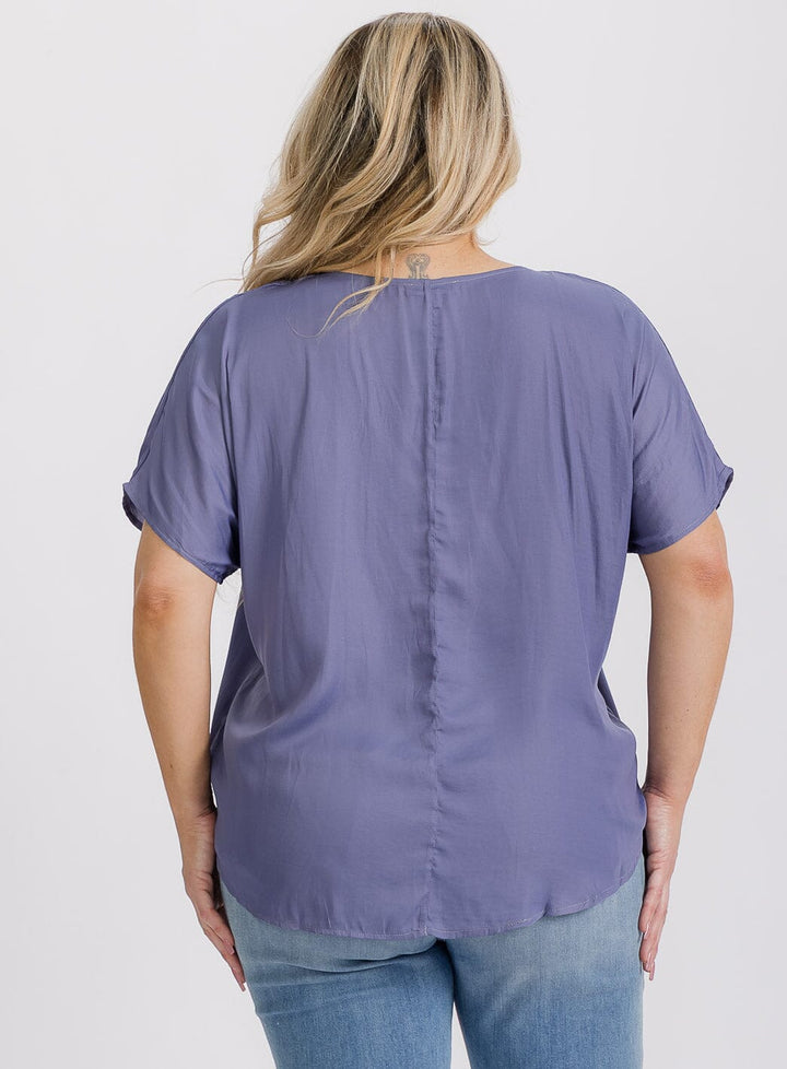 PLUS SIZE SHORT SLEEVE V-NECK TUNIC BLOUSE