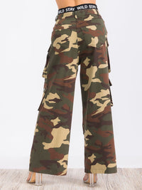 WOMEN'S CROP TOP & BUTTON CLOSURE ARMY PRINT PANTS 2PC. SET