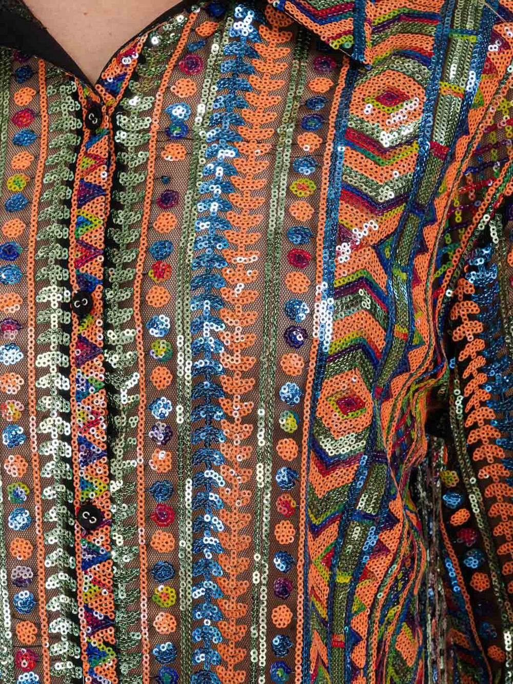 WOMEN'S LONG SLEEVE BUTTON UP MULTI COLOR SEQUINS TOP