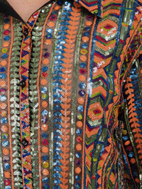 WOMEN'S LONG SLEEVE BUTTON UP MULTI COLOR SEQUINS TOP