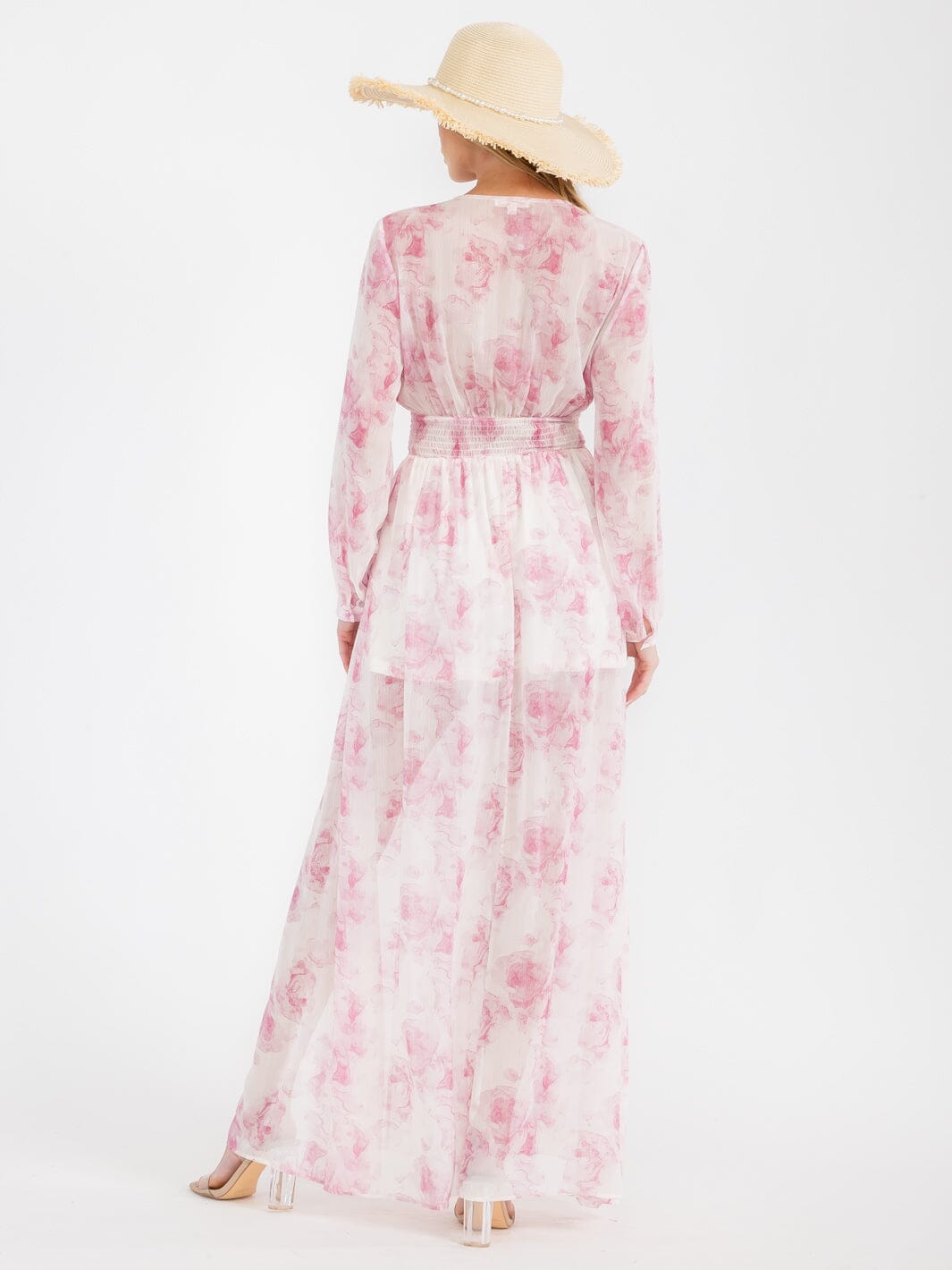 WOMEN'S LONG SLEEVE V-NECK FLORAL MAXI DRESS